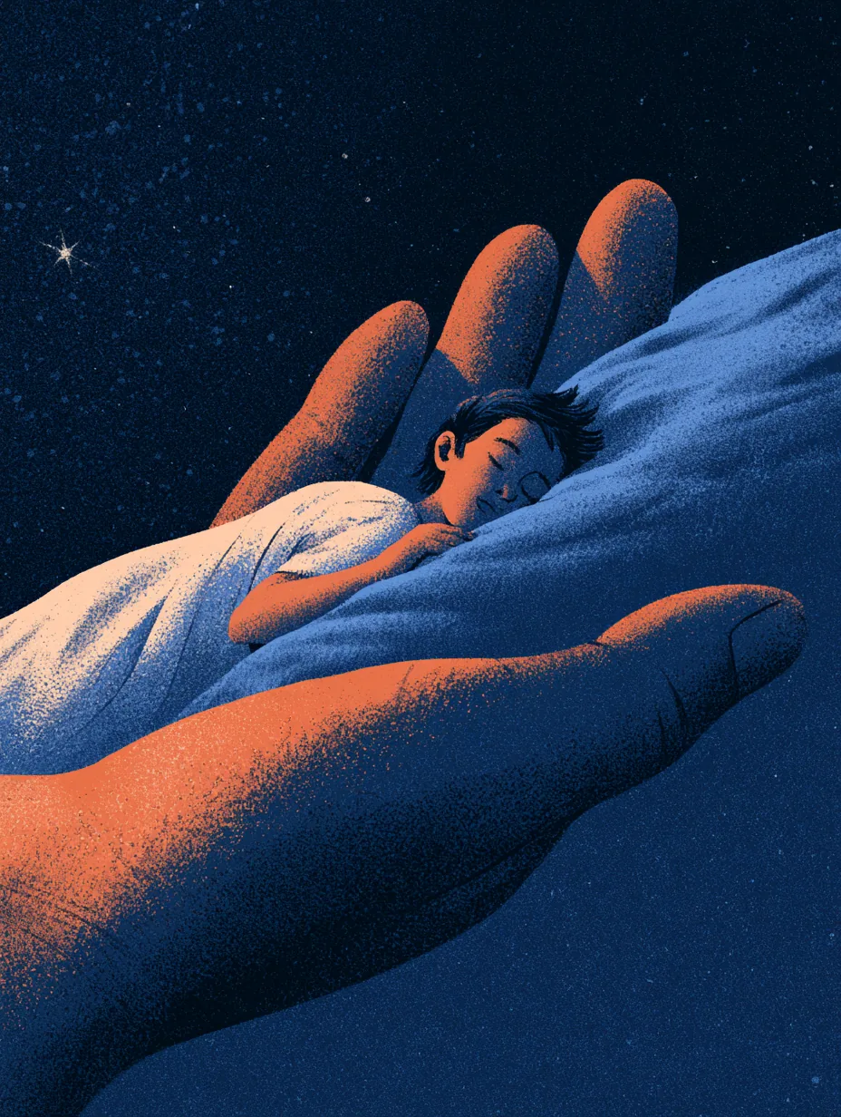 Un enfant dort paisiblement dans des mains protectrices